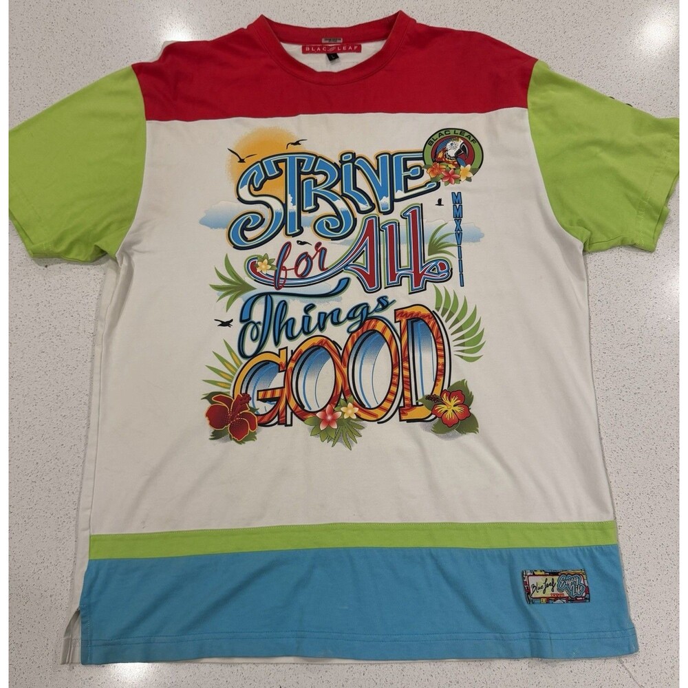 Blac Leaf Colorful Mens Graphic Tee Shirt Sz L Short Sleeve Crew Neck 100%Cotton
